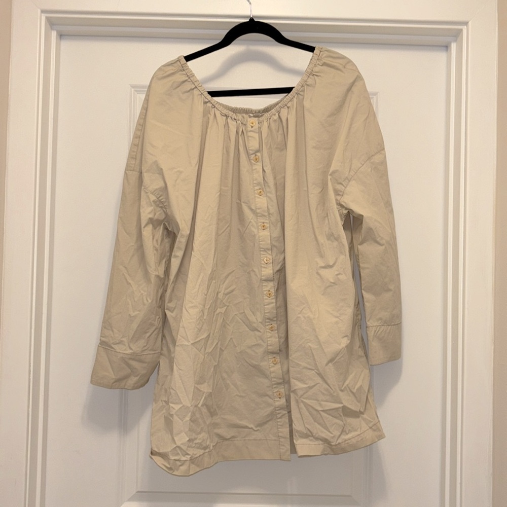 Nap Loungewear dress tan button down elastic neckline tunic